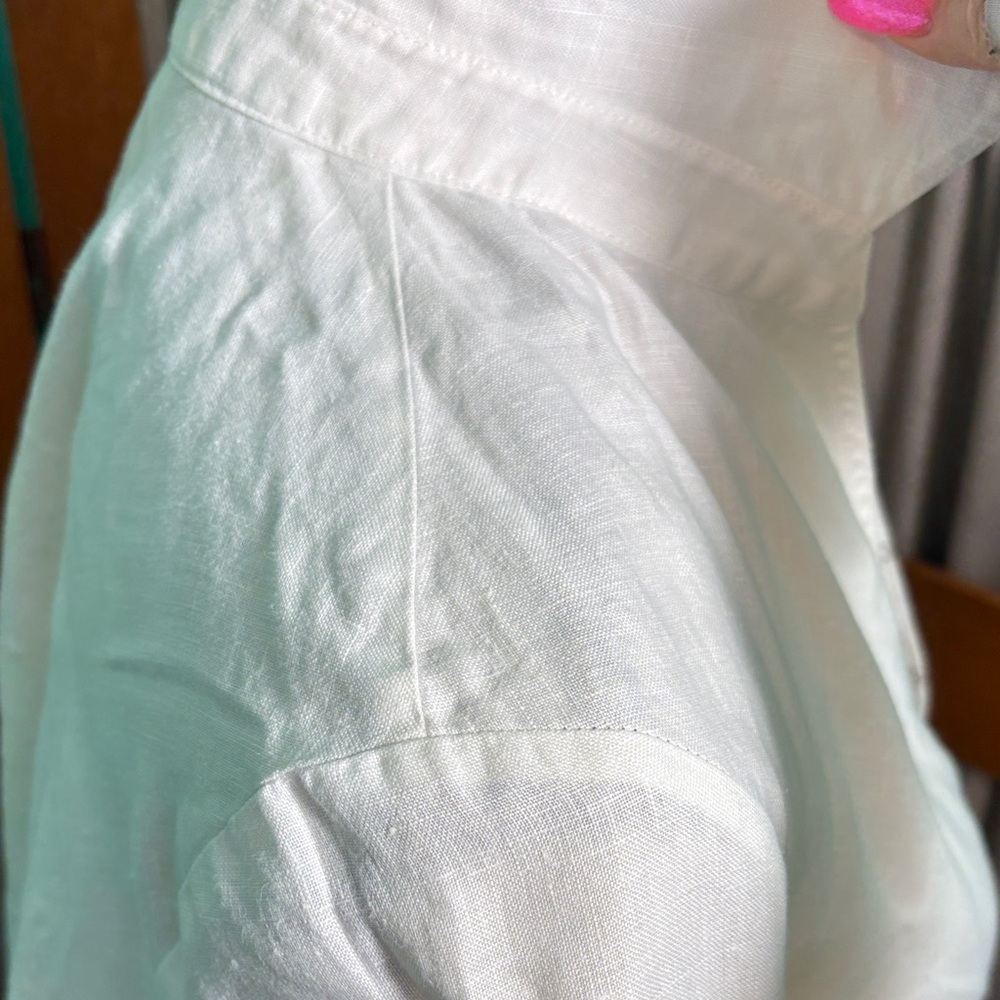 Elegant White Irish Linen Blouse with Embroidered Details - Picture 8 of 15